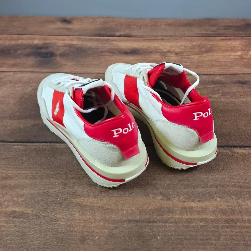 Polo Ralph Lauren Train 89 Sneakers Mens 8 White Red Good Retro Leather Mesh